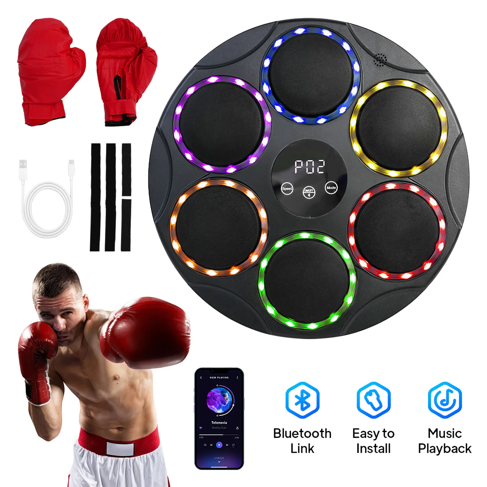 

Smart Music Boxing Target Training Machine Wall-Mounted Exercise Response Led Adults Kids With Boxing Gloves Fitness Equipment