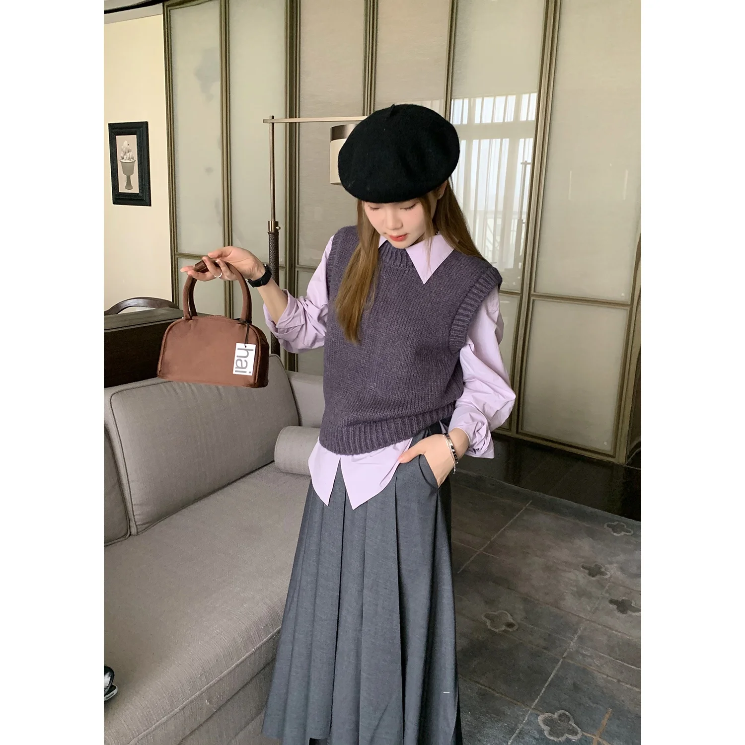 

Y Studio Purple Vest 2025 Korean Loose Versatile Faion Layered round Ne Knitted Vest Women's Faion Outerwear