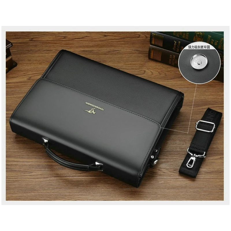 Cost-effective PU Leather Briefcase Business Man Handbag Commuting Meeting Satchels Formal Shoulder Bag Horizontal Cover Bags