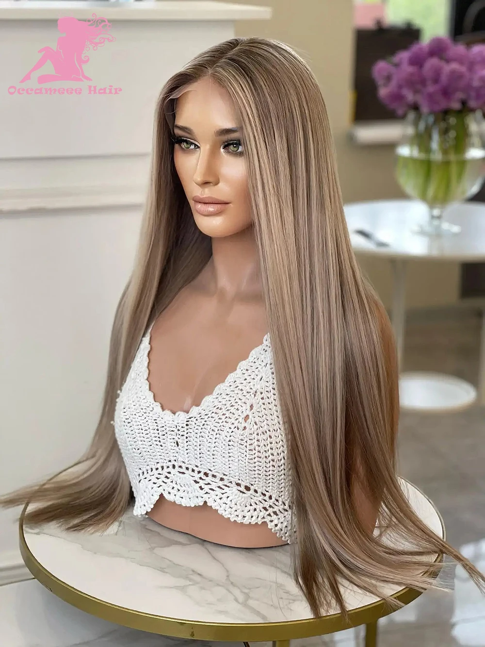 Human Hair Lace Frontal Wig Highlight Colored Human Hair Wigs 360 Ash Blonde Brown Roots HD Transparent Lace Natural Straight