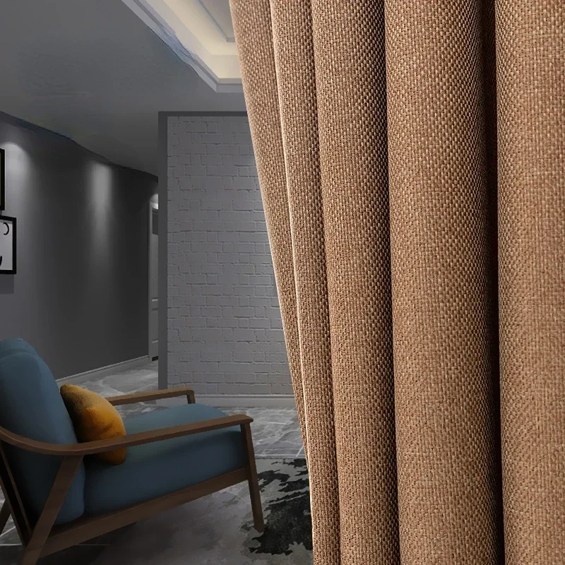 Nordic Linen Blackout Curtains for Living Room Bedroom Modern Solid Color Partition Cortina Custom Home Thickened Window Curtain