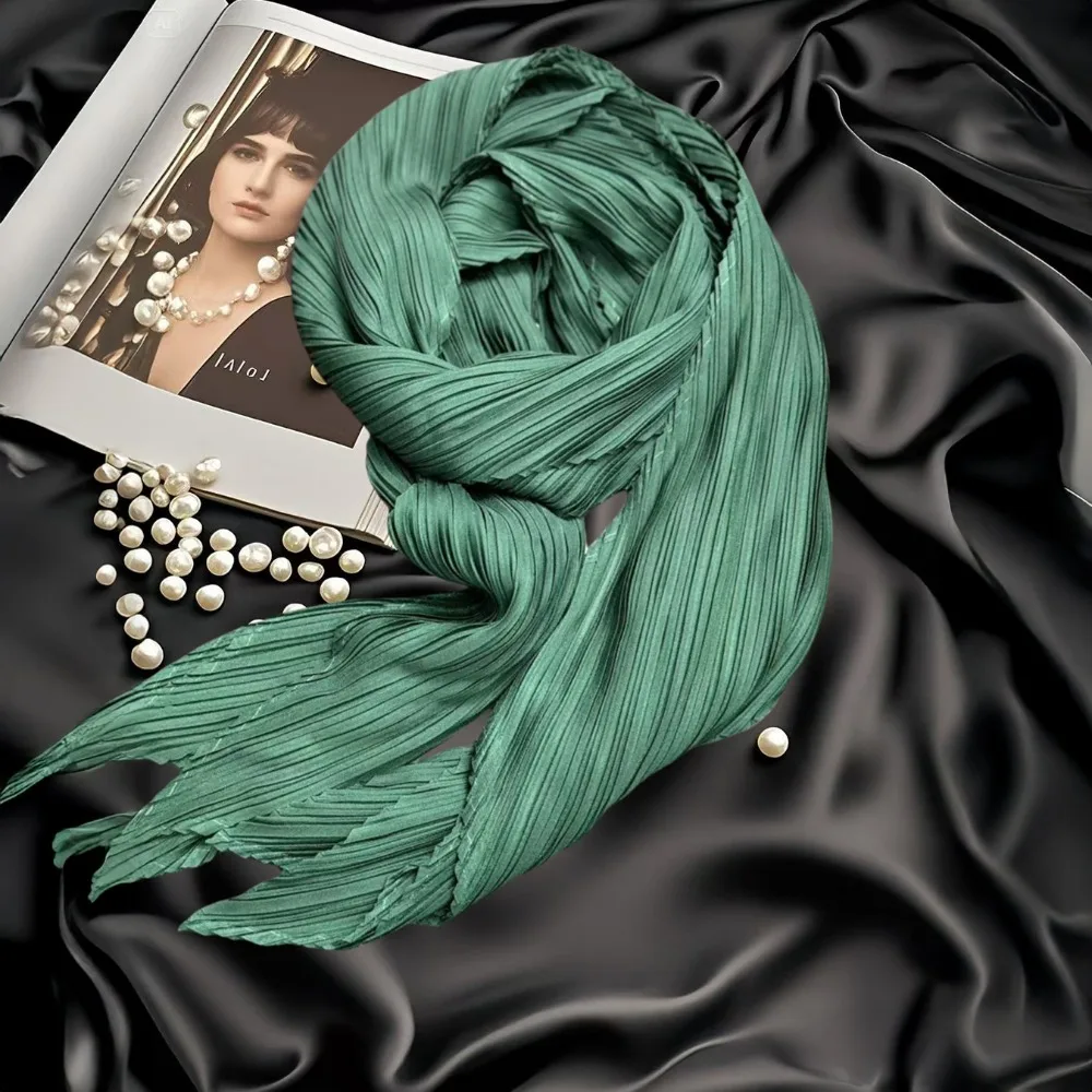 

Miyake Pleated Scarf Middle East Elegant Temperament Solid Colour Pleated Scarf Lightweight Travel Accessory Pleats Shawl
