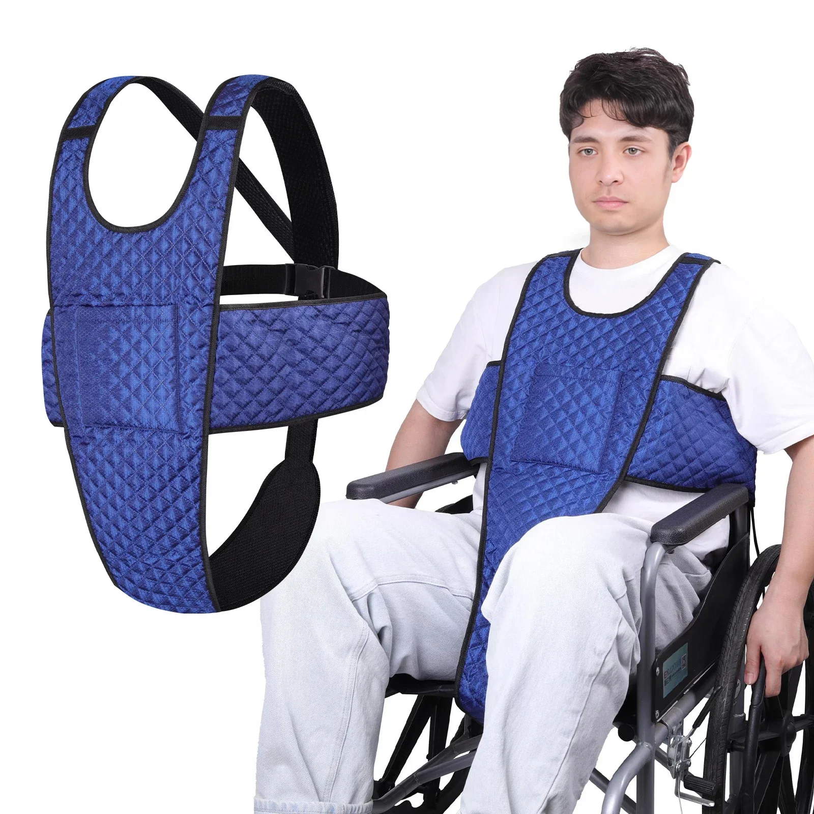 

Wheelchair Seatbelt with Pocket Non-Slip and Drop-Resistant Wheelchair Safety Belt Harness with Adjustable Straps Buckles