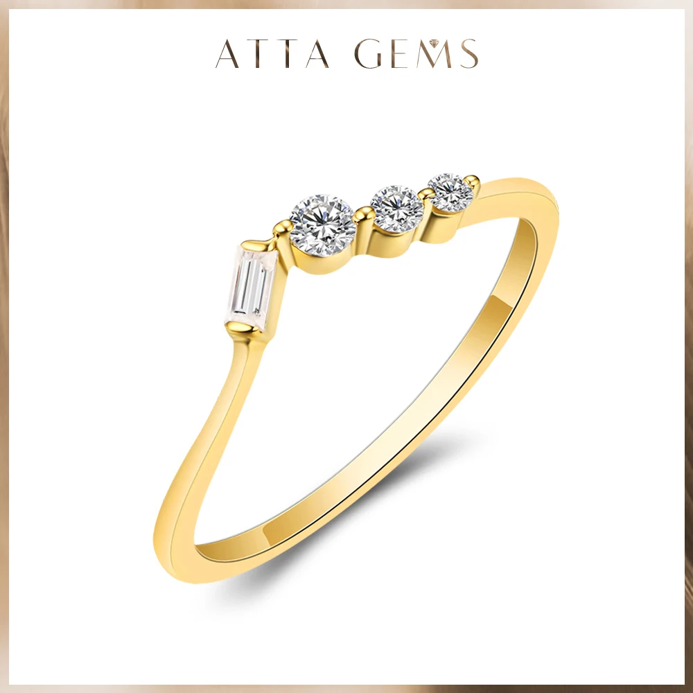 ATTAGEMS Bubble Ring 14K 10K 585 Yello Gold for Women Baguette Moissanite Ring Matching Band Engagement for Party Half Size Fine
