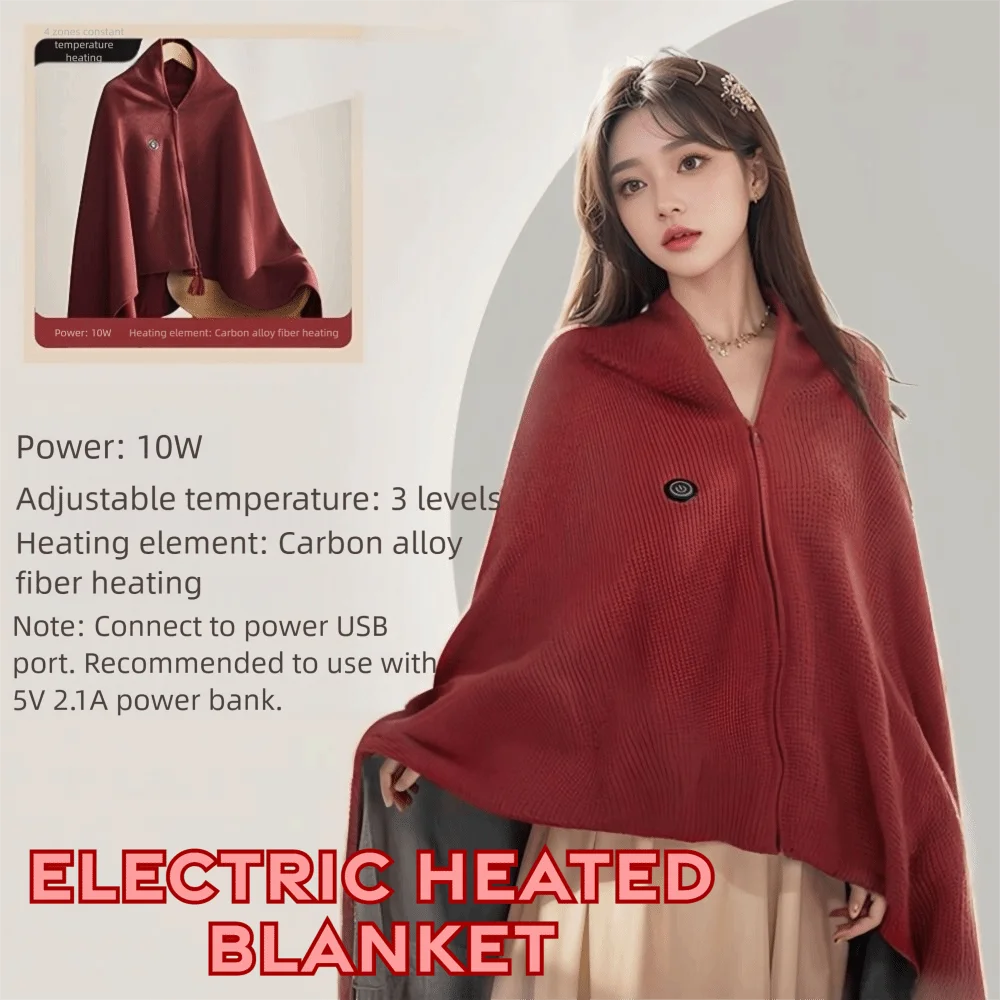 

Wearable Electric Heated Blanket 3 Heating Levels Zipper Closure Body Warmer Wrap Quickly Heating Washable Heating Large Shawl