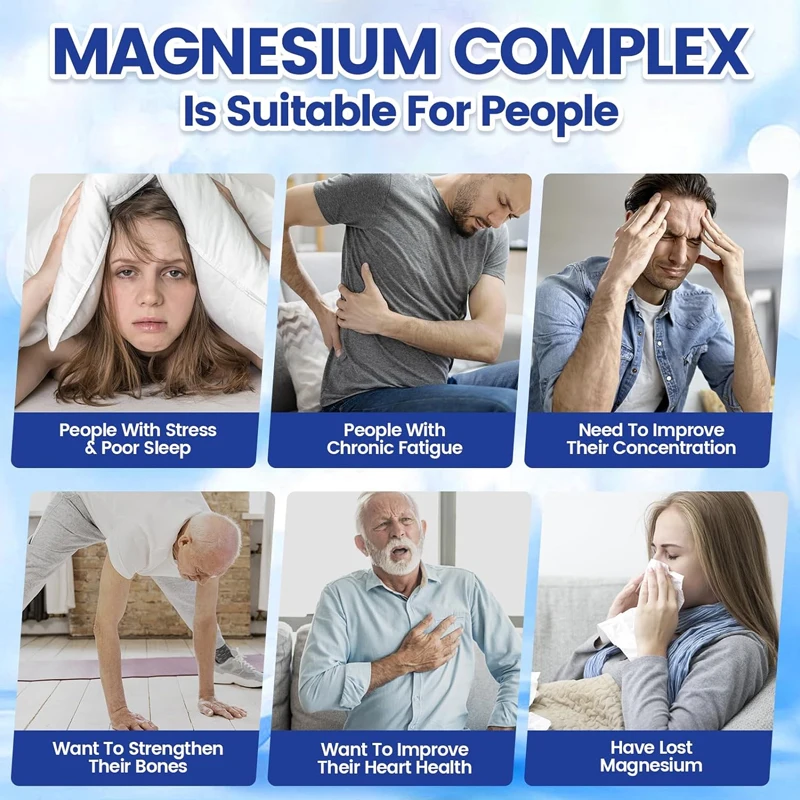 Magnesium Complex Capsules, with Glycinate Citrate Taurate, Support Bone Density, Sleep Quality and Anxiety Relief for Adults