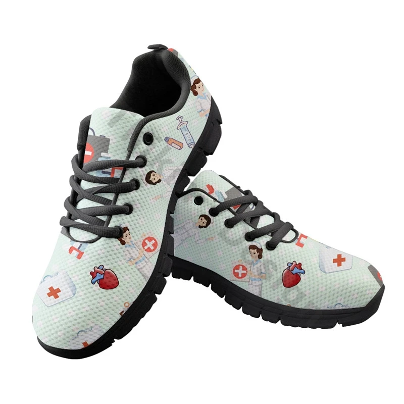 Stylish Sneakers For Women Cartoon Doctor Nurse Pattern Girls Ladies Shoes Casual Lace Up Sportshoes Zapatos Mujer