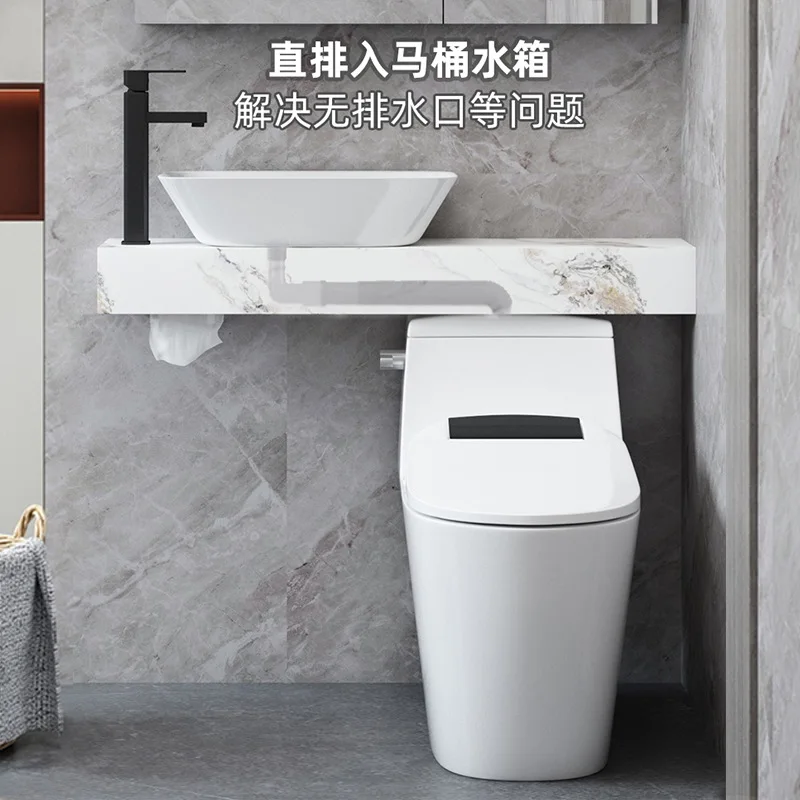 The bathroom is ultra-narrow with a side-press intelligent hand washbasin and toilet in one