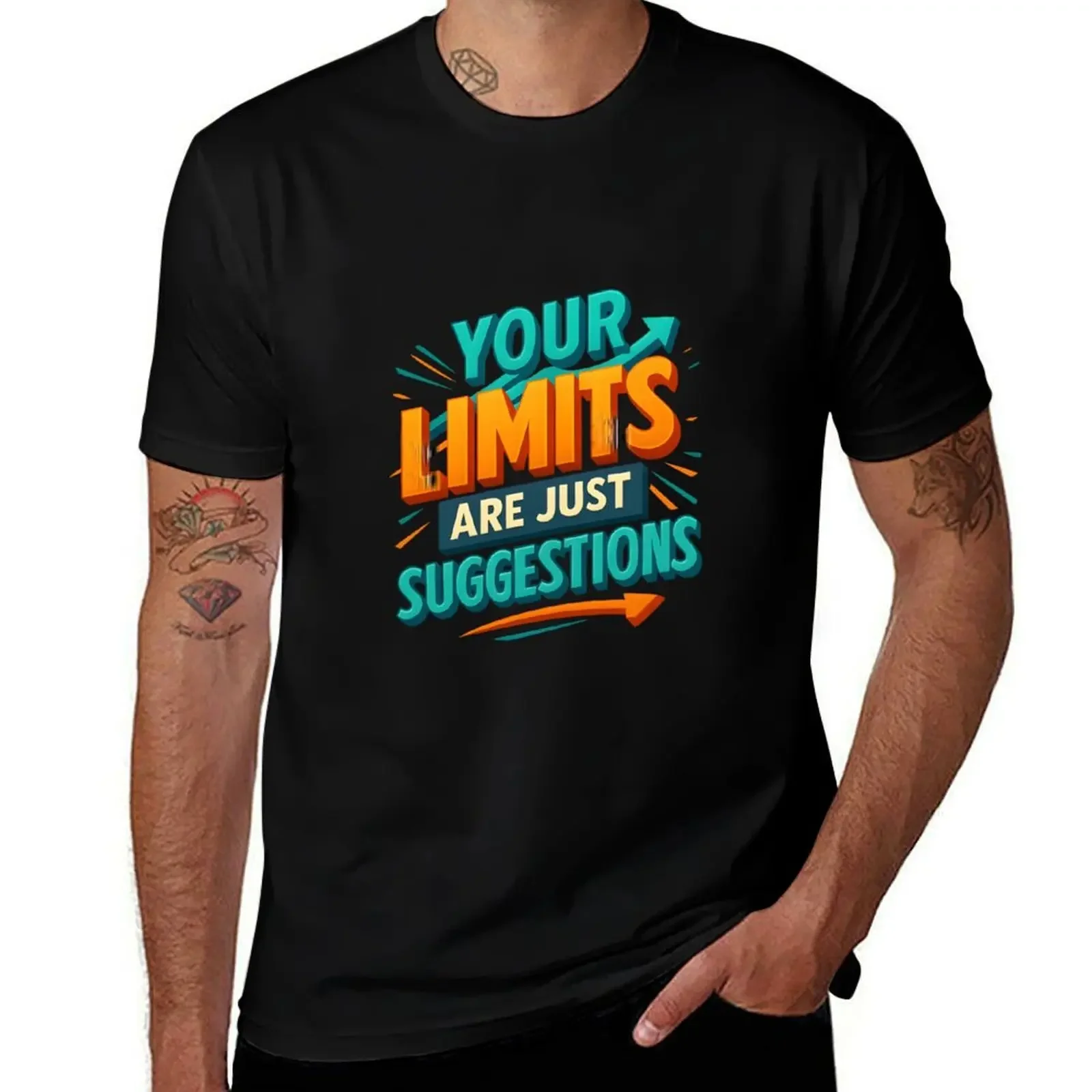 

Your Limits Are Just Suggestions – Bold 3D Motivational Typography T-Shirt blacks Luxury man funny costumes men clothings