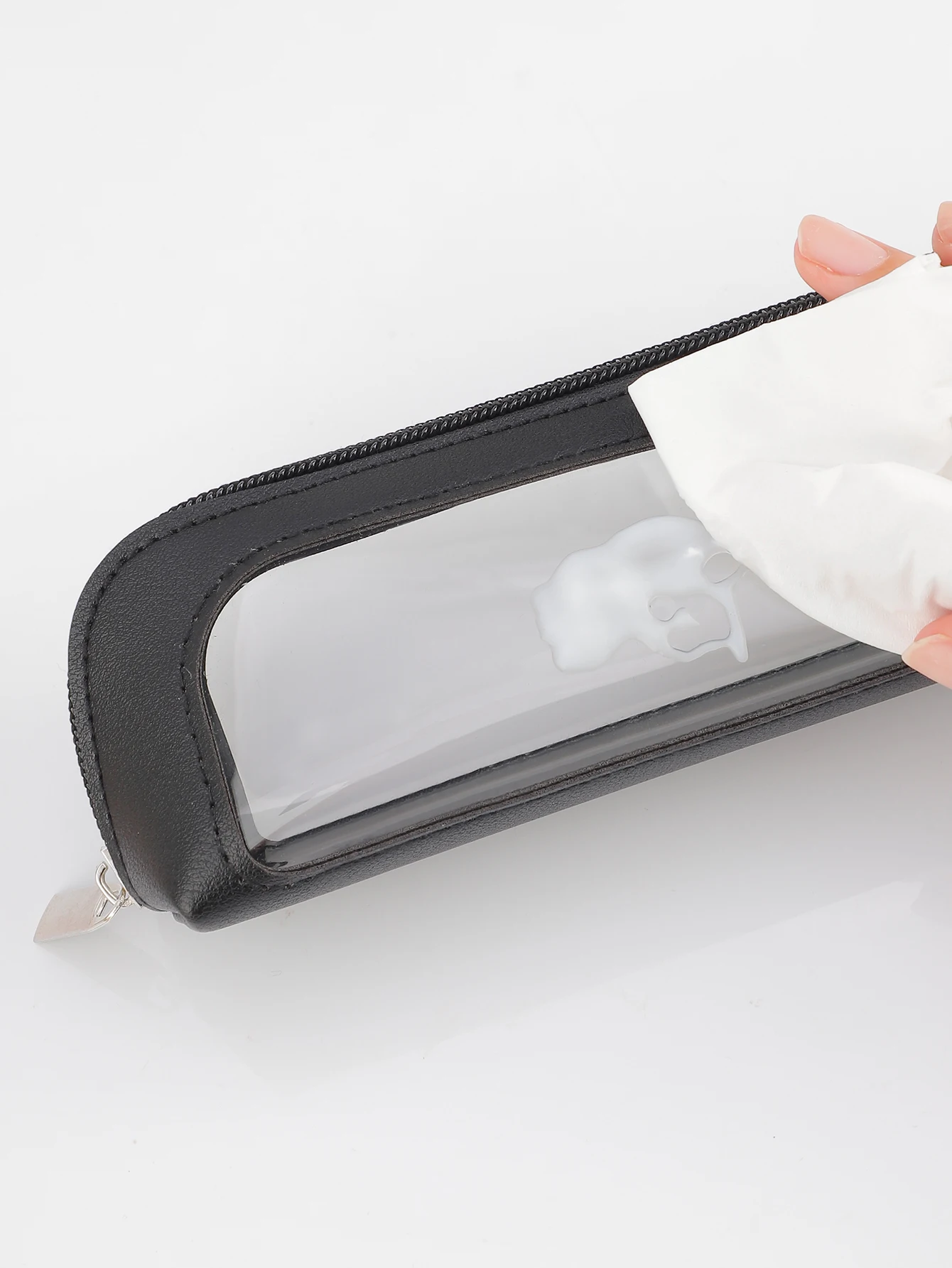 Kleine durchsichtige Make-up-Tasche, Reise-Make-up-Pinsel-Etui aus PU-Leder, tragbar, transparent, wasserdicht, Kosmetik-Organizer-Tasche mit Reißverschluss – Detail 3