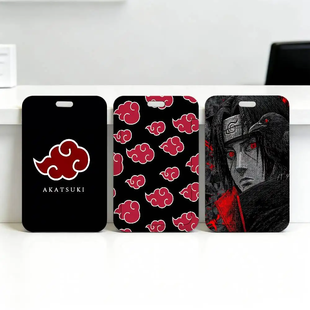 Anime N-NARUTO Akatsuki Itachi Sharingan Transparent Card Holder Employee Plastic Slide Cover Lanyard Work Business ID Bag Bus