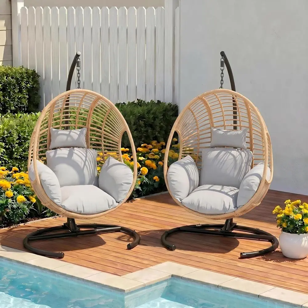 

Double Hanging Wicker Egg Chair Set for Indoor or Outdoor Use, Suitable for Patio, Garden, and Balcony