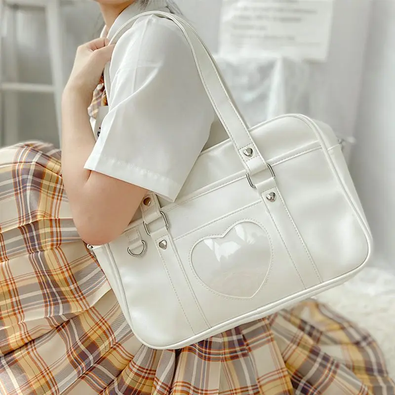 Japanese Heart Transparent Patchwork Brief Shoulder Handbags Fashion Tote Underarm Bag All Match Bags