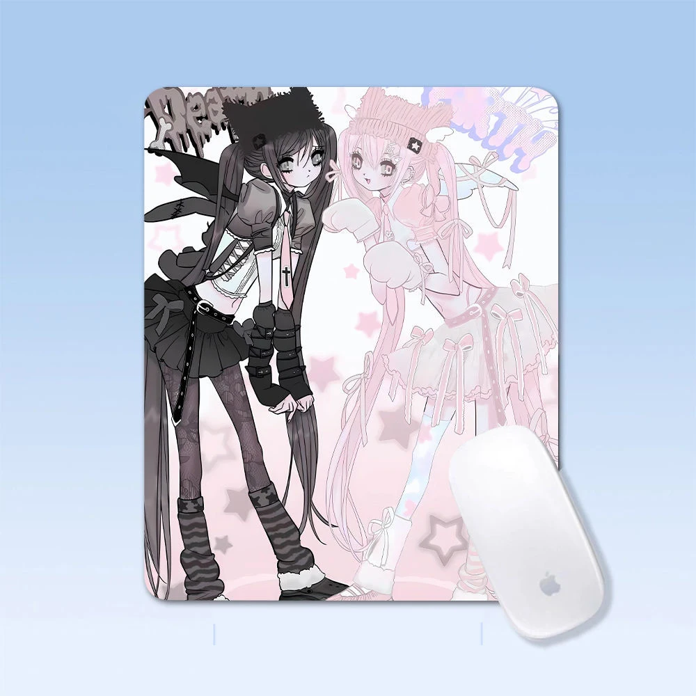 Korean Anime Sweet Girl Stain Resistant Glass Mouse Pad Cute Girl Heart Desk Pad Color illustration Video Game Y2K Computer Pad
