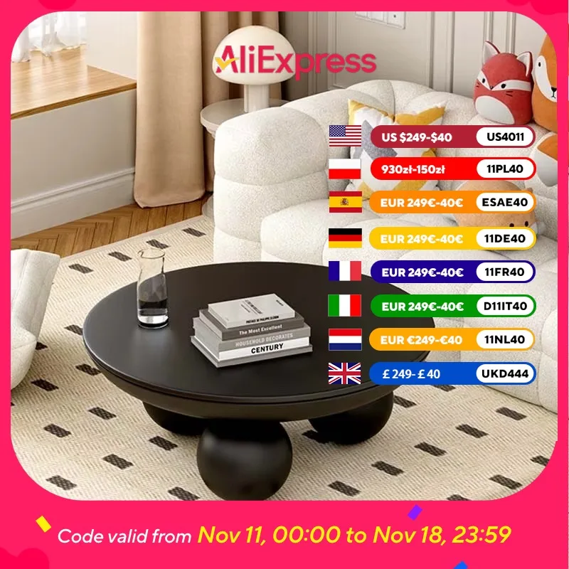 

Black Nordic Coffee Tables Living Room Simple Unique Modern Small Side Table Wood Round Mesa Auxiliar Salon Furniture For Home