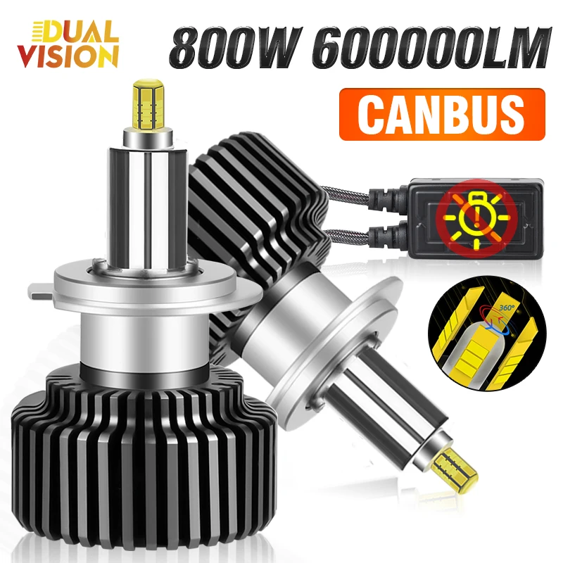 

360 Turbo H7 H4 Светодиодные лампы для фар 800 Вт 600000LM H1 H8 H9 H11 9005 HB3 9006 HB4 8000K 6000K Светодиодные лампы Canbus 12 В 2 шт.