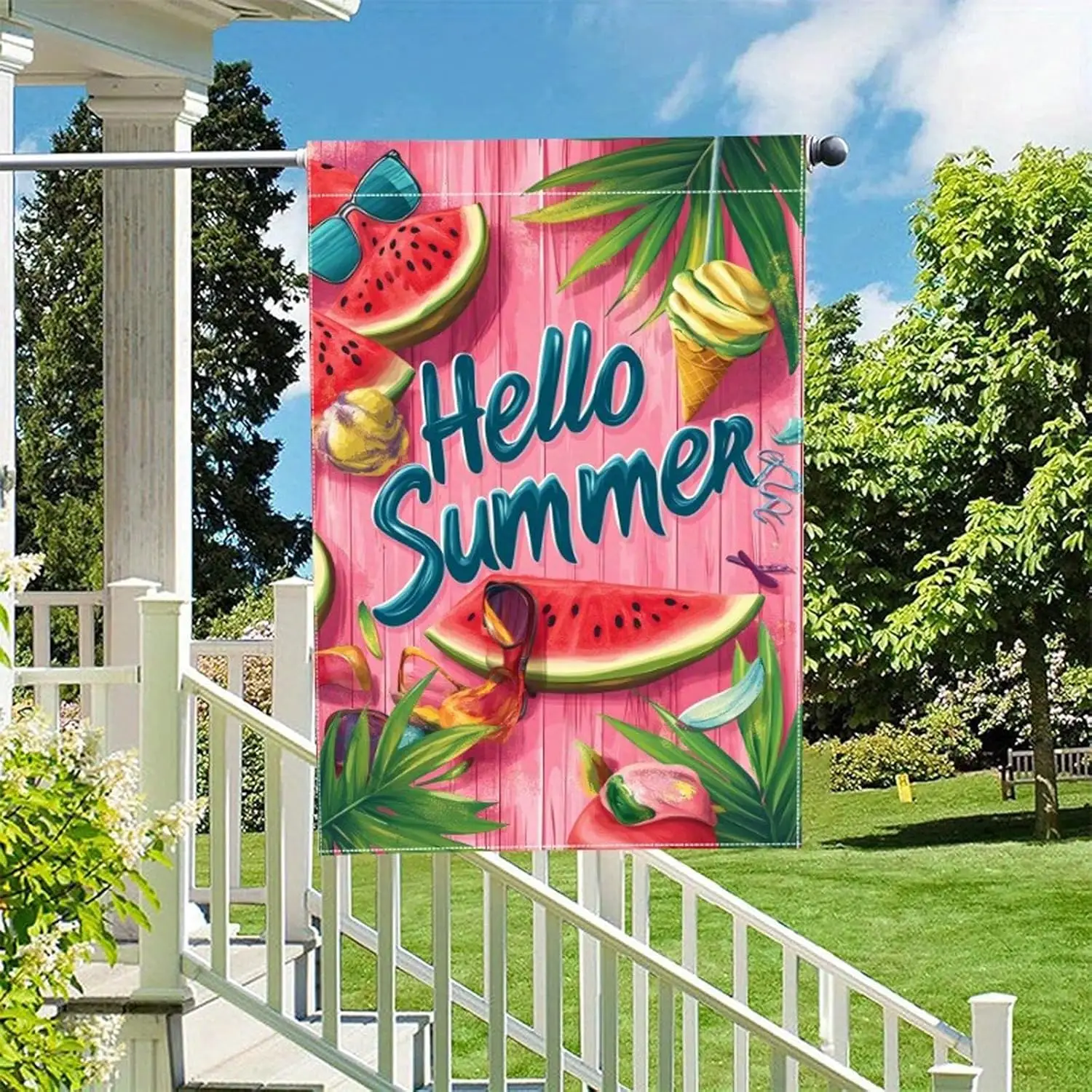 Hello Summer Watermelon Garden Flag 12x18 Inch Double Sided Outside Pink Seasonal Farmhouse Yard Outdoor Flag LLE WWL UUN