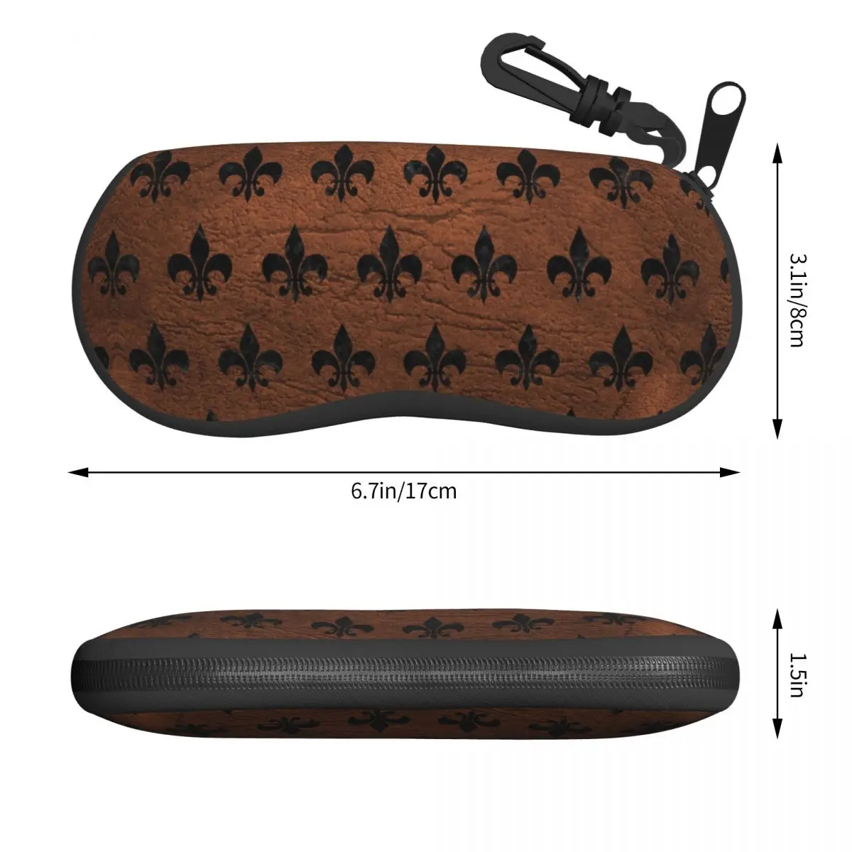 Royal Black Marble Brown Leather Fleur De Lis Sunglasses Case Neoprene Zipper Shell Eyeglass Case Protective Box For Glasses