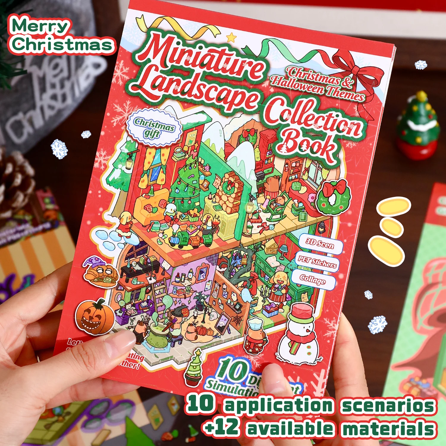 

A Book of 10 Different Christmas-Themed Scenery Stickers, a Miniature Scene Collection Book, DIY Journal Decoration Materials, Christmas Gift Handmade Sticker Book