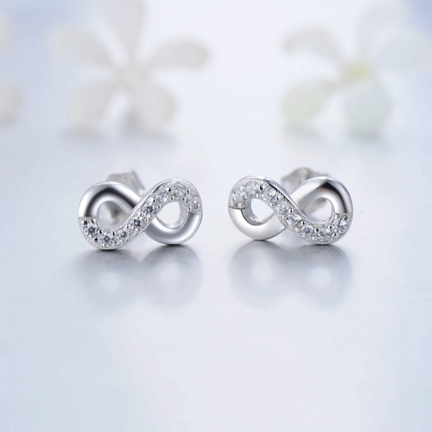 Modian 2021 Sale Solid 925 Sterling Silver Jewelry Set Clear CZ Infinite Love Ring Classic Stud Earrings Fashion Necklace Chain