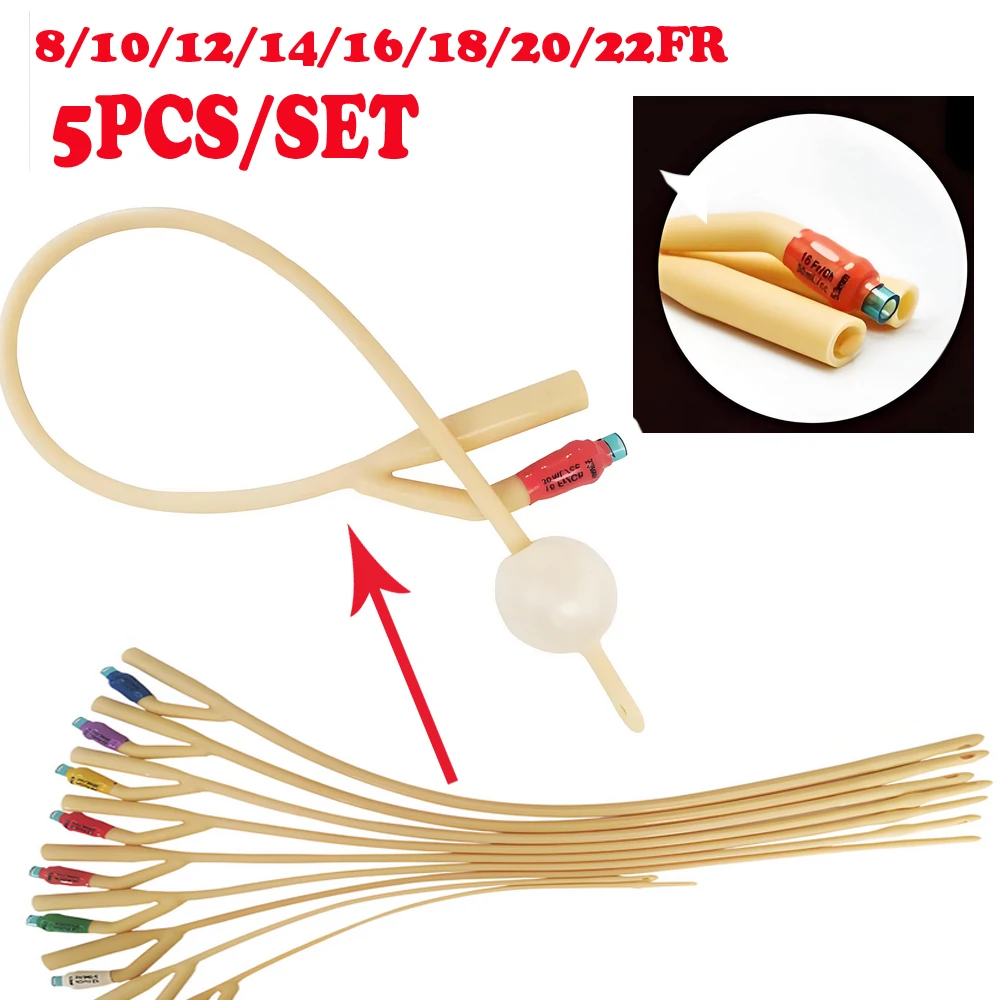 5pcs Sterile Urethral Catheter 8/10/12/14/16/18/20/22FR Disposable Medical 2 Way Latex Catheter Urology with Valve