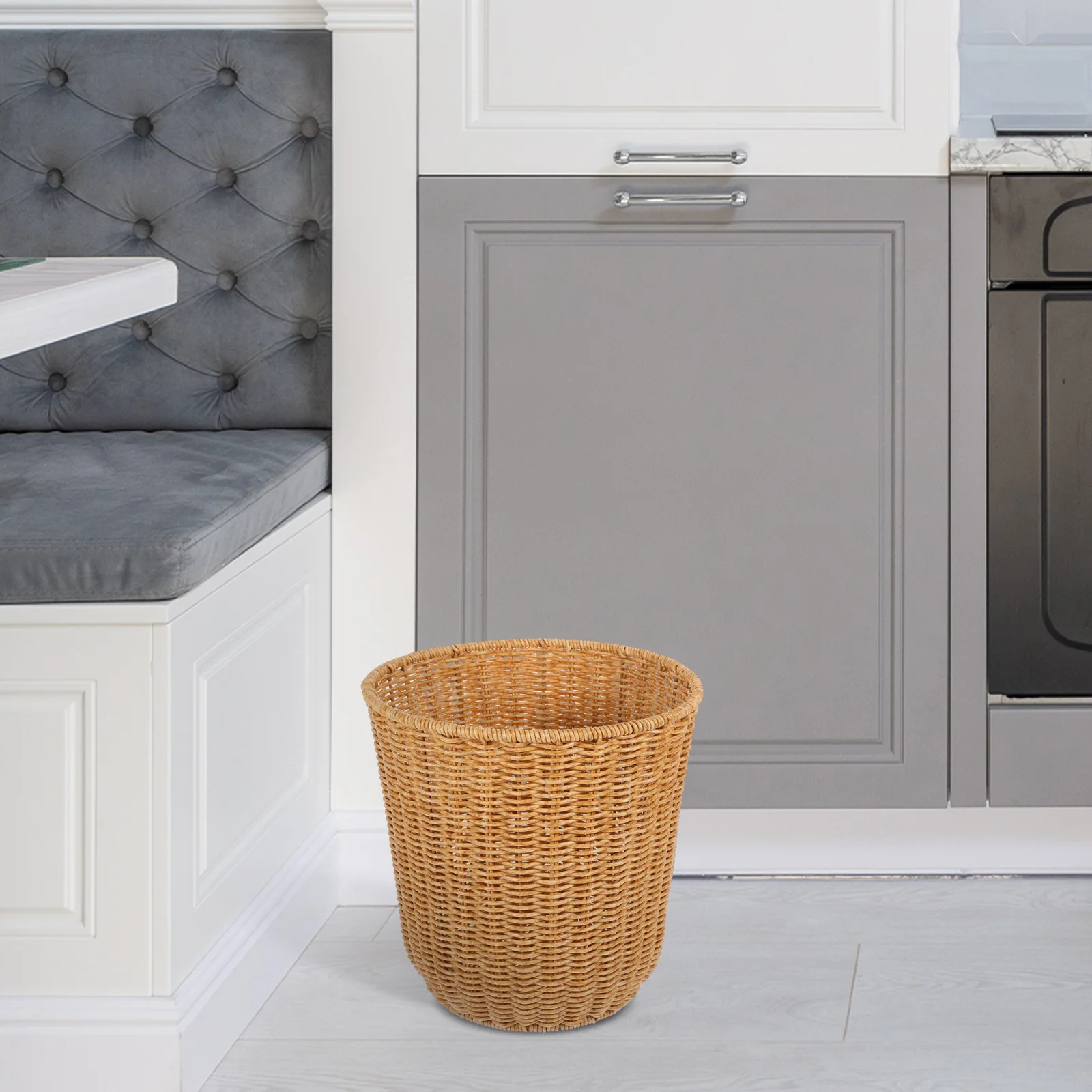 

Imitation Rattan Storage Basket Medium Size PP Seagrass Woven Waste Basket Trash Can Home Decor Bedroom Living Room Reusable