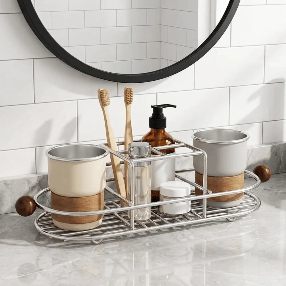 Durable Stainless Steel Toothbrush Holder Quick Dry Rustproof Mouthwash Cup Rack Space Saving Waterproof Toothpaste Rack Shower