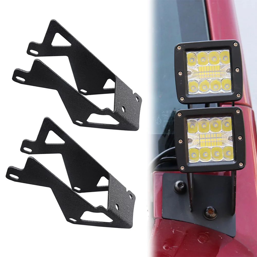 for Jeep Wrangler JK 2007-2016 Windshield A-pillar Auto Led Bar Cube Pods Work Lights Brackets Mounting Holder