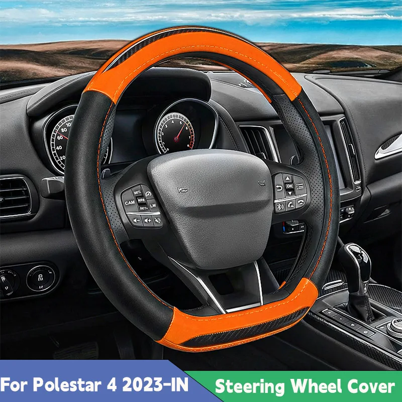 

Nappa Leather Car Steering Wheel Cover For Polestar 4 2025 2024 2023-IN Hand-sewn Non-slip Auto Steering Wheel Cover Accessories