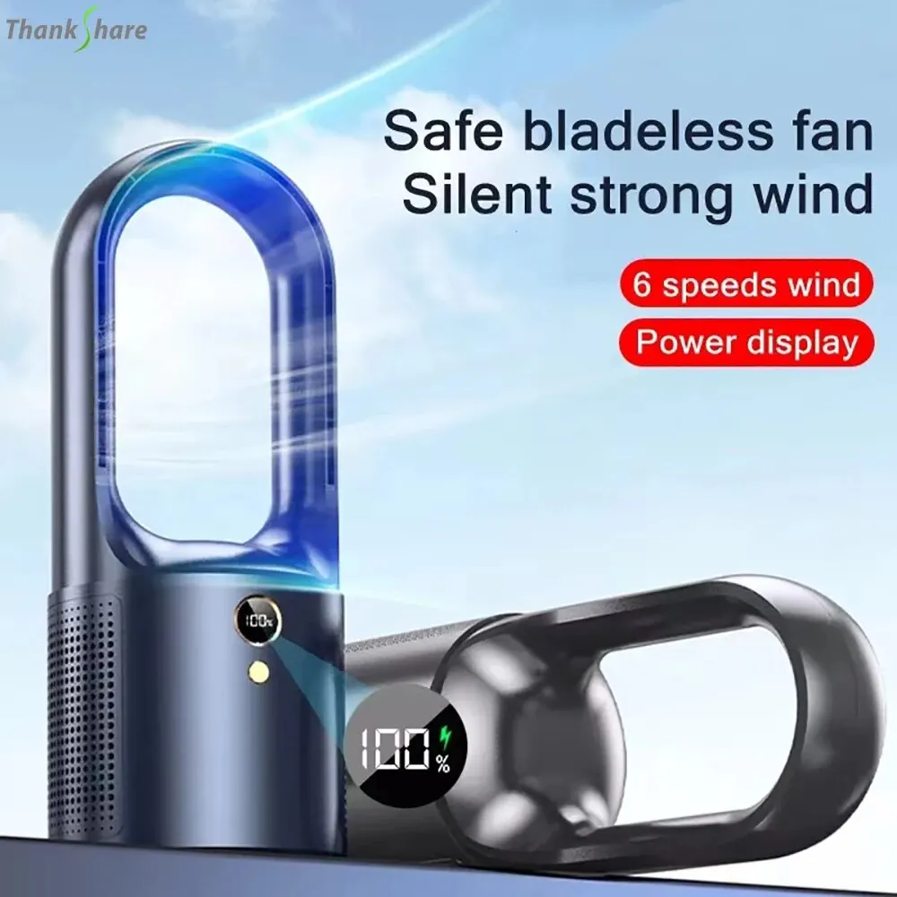 Ventilador eléctrico recargable sin aspas, torre de seguridad para niños, Enfriador de aire para el hogar, 6 engranajes, 2000mAh