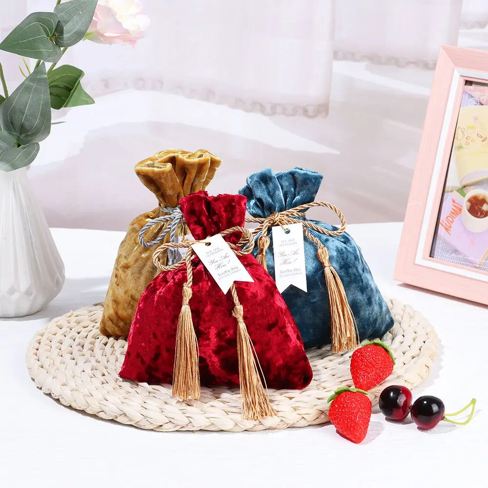 Fashion Tassel Bag Wedding Party Candy Pouches Drawstring Pocket Velvet Candy Bag Gift Bags