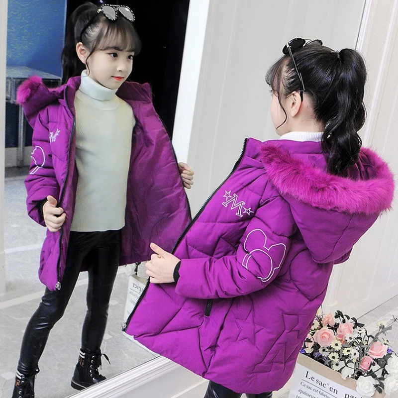 Winter Girls Jacket Letter Printing Thick Keep Warm Cold Protection Detachable Hooded Windbreaker Coat For 4-12Y Fashion Coats