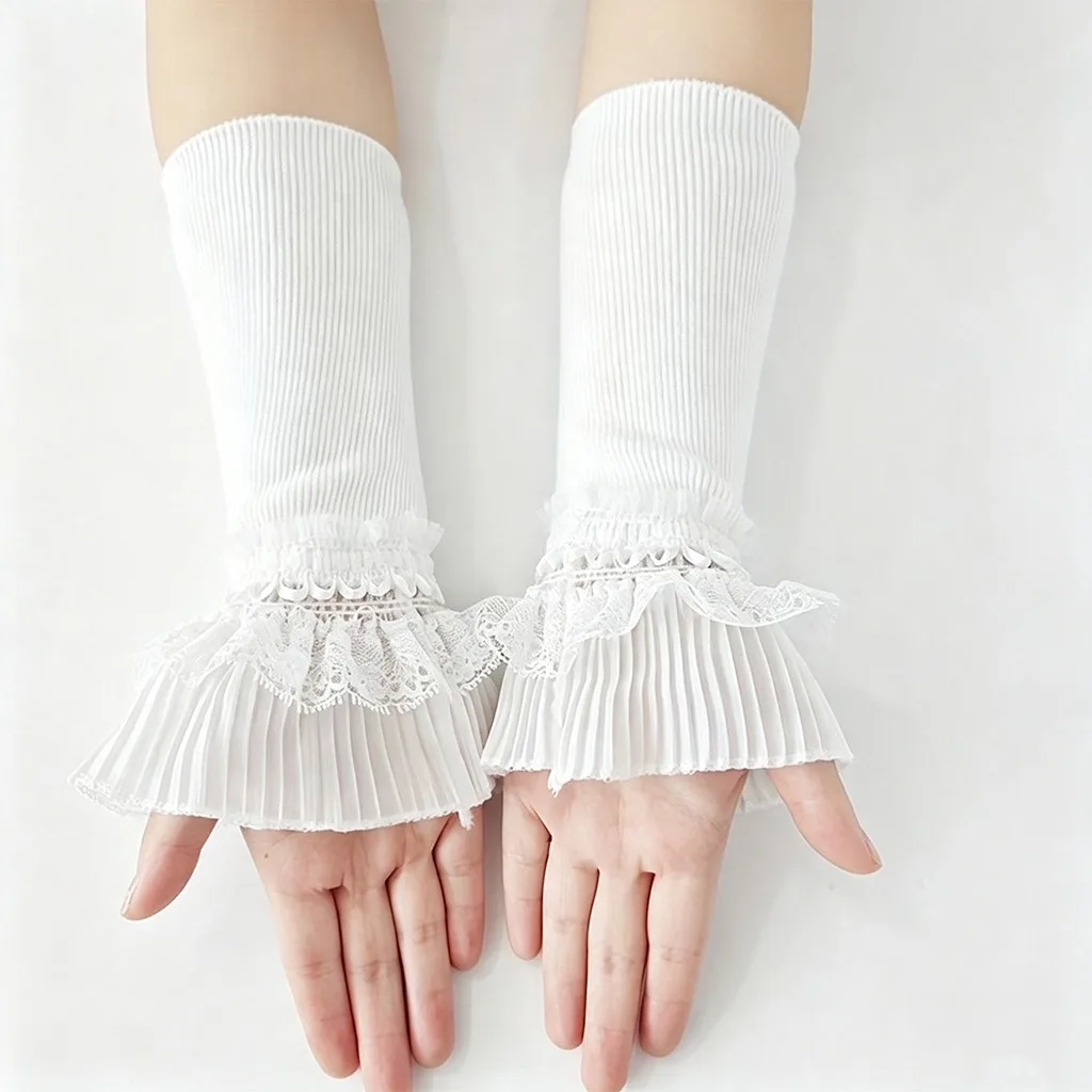 Lace Trim Arm Warmers Knit Fake Sleeve Cuffs Ruffle Cuff Arm Warmers Decorative Fingerless Arm Warmers For Commuting Themed