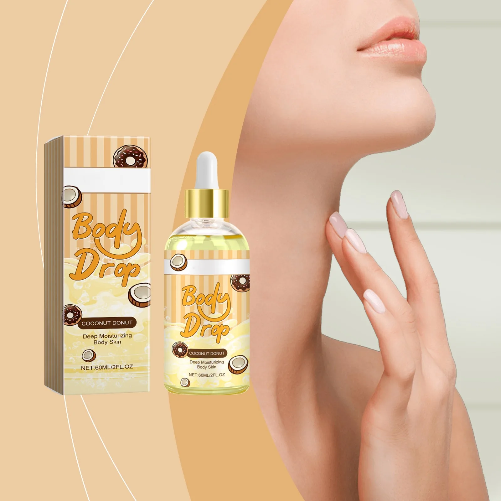 Body Juice Oil  Donut Scent, Serum Oil Massage Oil For Moisturizing Skin, Daily Skin Care（60ml）