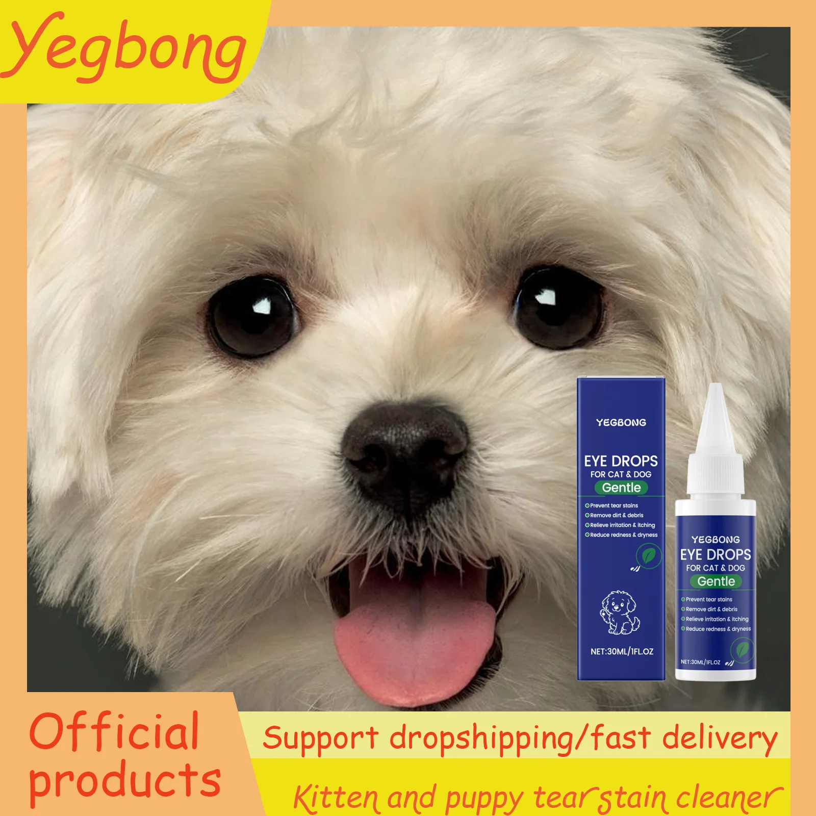 

30ml Pet Eye Drops for Cats & Dogs - Tear Stain Remover/Cleaner, Gentle Eye Cleaning Solution, Essential Pet Care Supplies