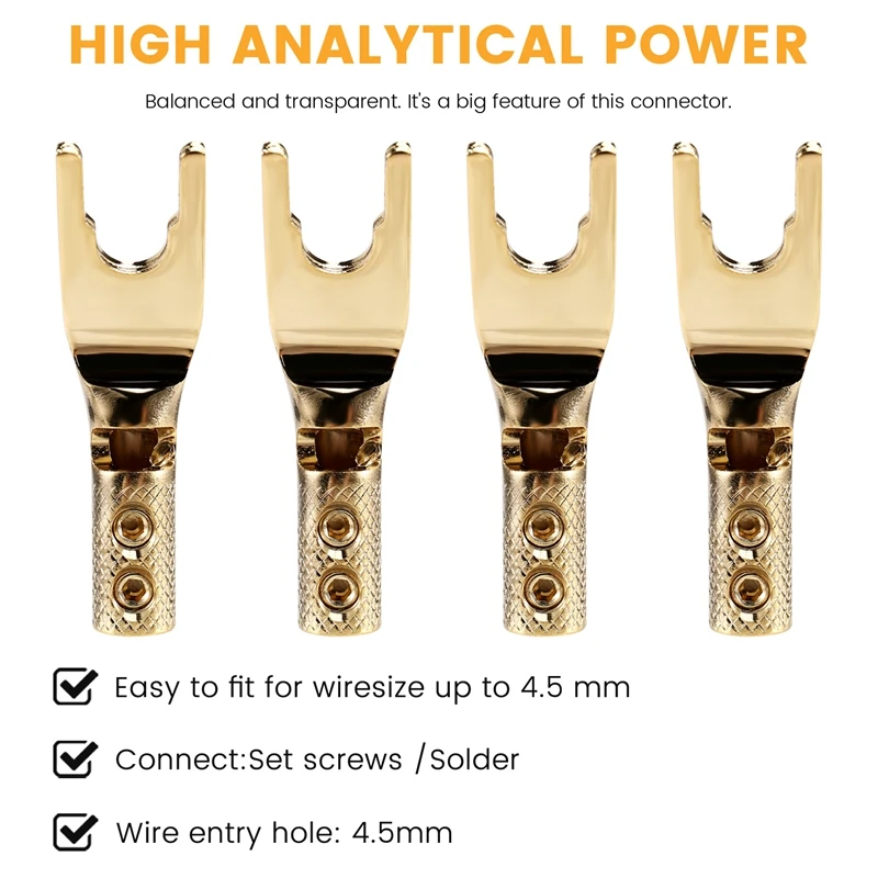 4PCS Pure Copper Y Spade Connector Plug Fork Connectors Plug Loudspeaker Cable Connector Plug