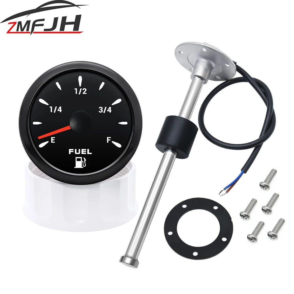 52mm Fuel Level Gauge 0-190 ohm Fuel Level Sensor For Marine Car Boat Yacht Fuel Tank Indicator 7 Color Backlight 12V 24V