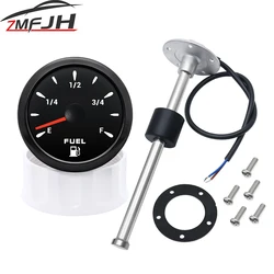 52mm Fuel Level Gauge 0-190 ohm Fuel Level Sensor For Marine Car Boat Yacht Fuel Tank Indicator 7 Color Backlight 12V 24V