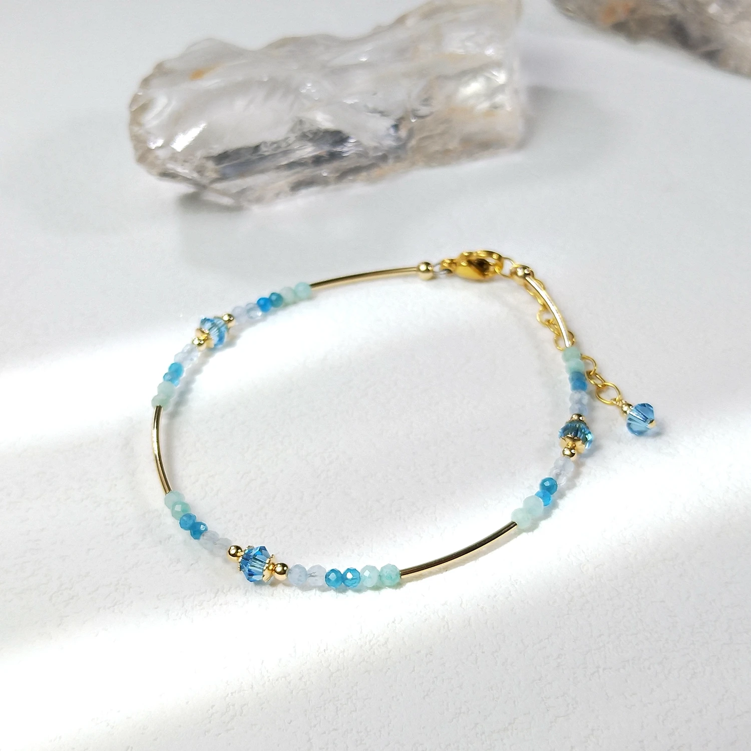 Lii Ji Natural Amazonite Aquamarine Apatite 2mm 3mm 6mm American 14K Gold Filled Charm Handmade Bracelet