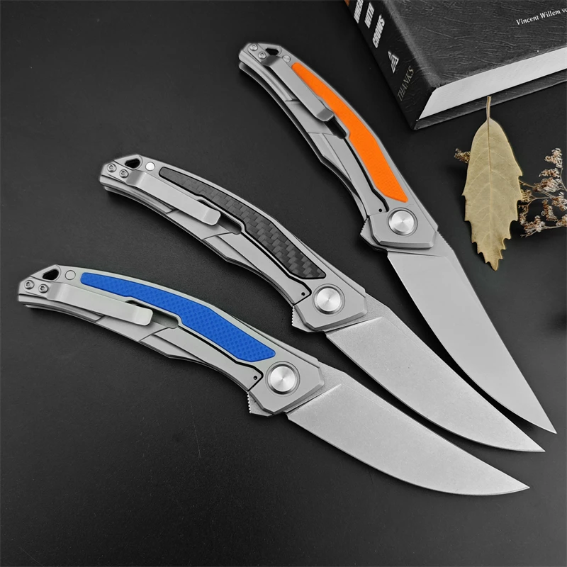 Bear Head Quantum Folding Knife, Tactical Hunting D2 Blade Outdoor Camping 420 Steel Inlaid Carbon Fiber Handle EDC Small Knife