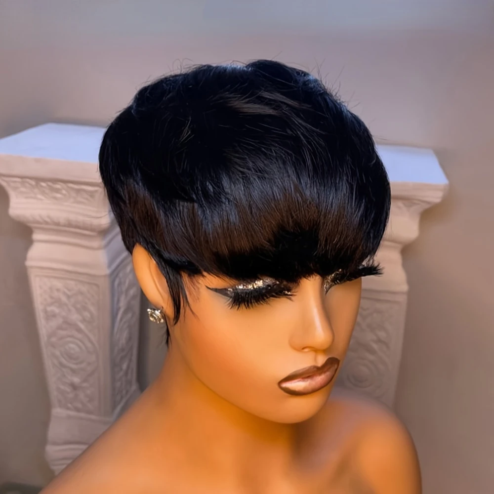 

Pixie Cut Wig Short Straight Human Hair Wigs For Women Full Machine Made Wig