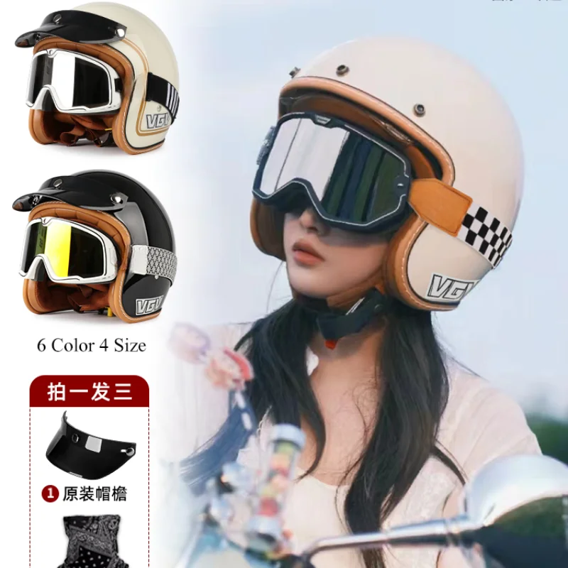 

Vintage motorcycle helmets men and women summer three quarter electric motor car sun protection half