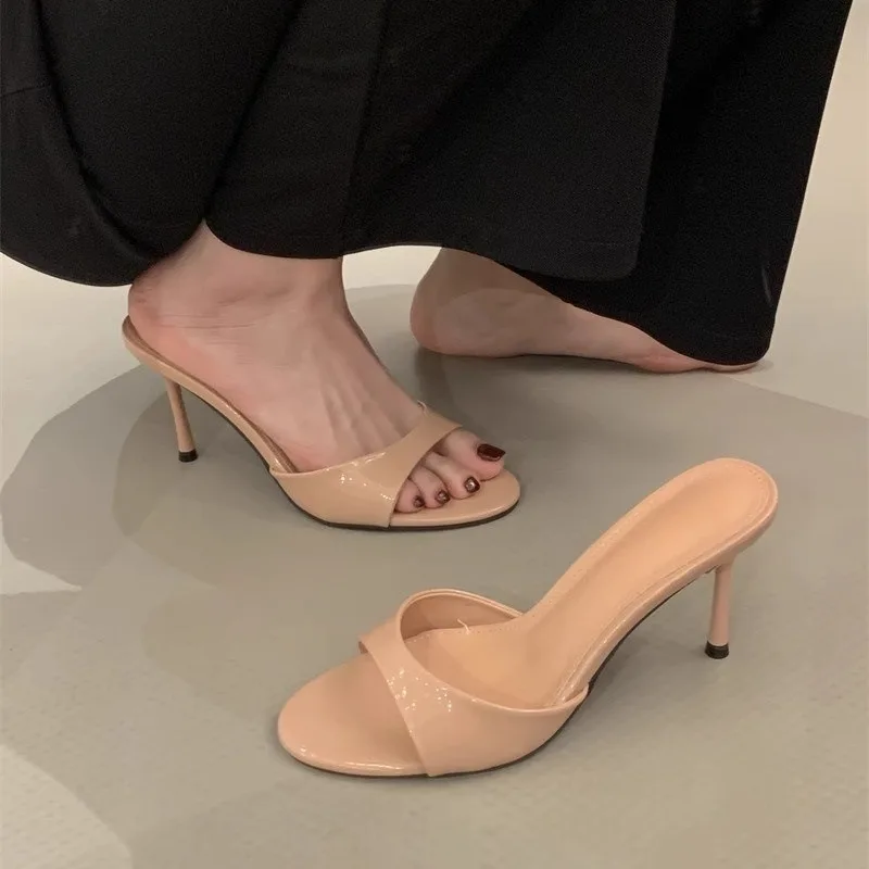 Designer Summer Fashion Open Toe Women Slipper Slip On Elegant Thin Heel Dress Pumps Ladies Stripper Banquet Sandals Zapatillas image 5