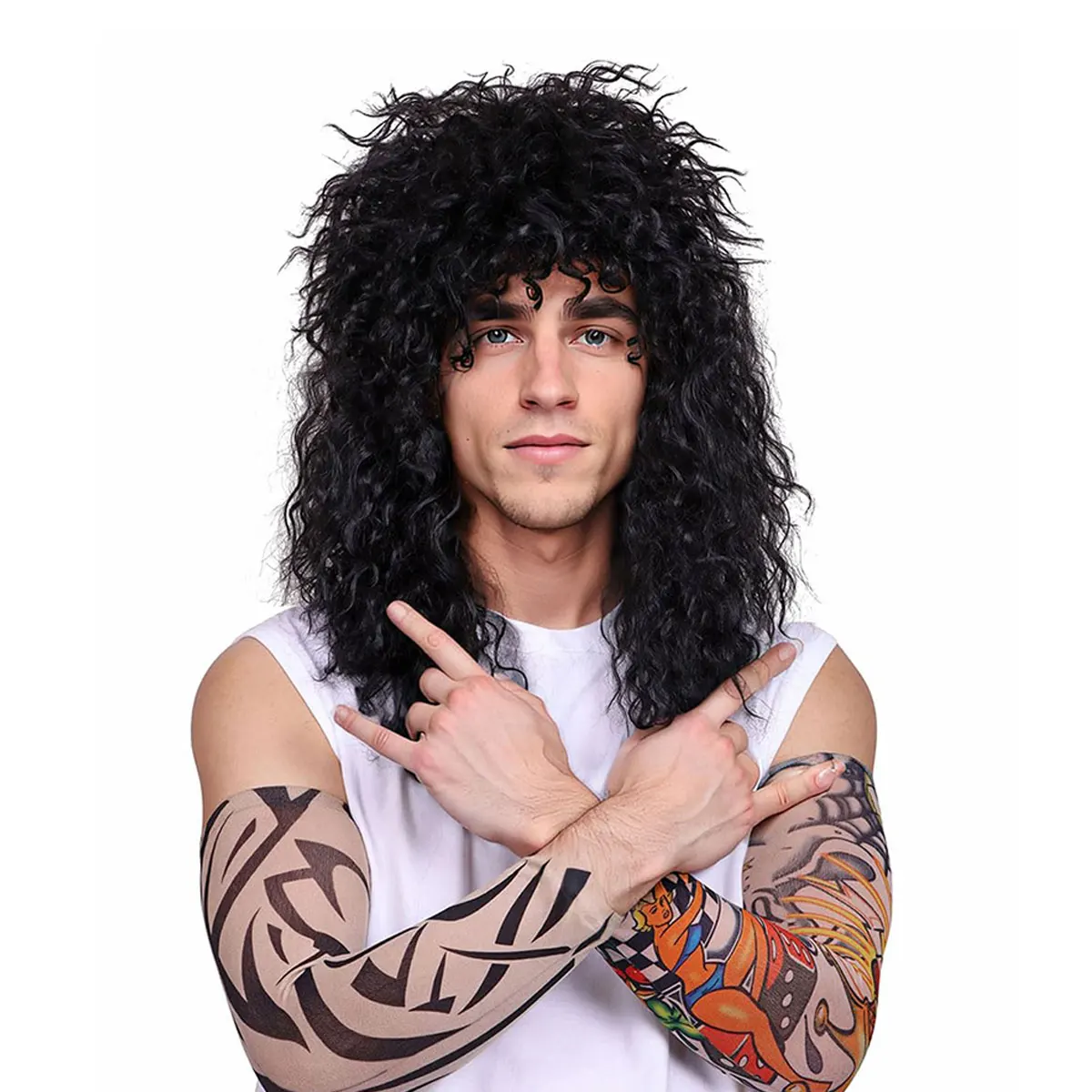 Synthetic Mullet Wigs for Men Adult Funny Hair 80s Costumes Fancy Party Accessory Pop Rock Cosplay Daily Wear Heat Resistant Wig