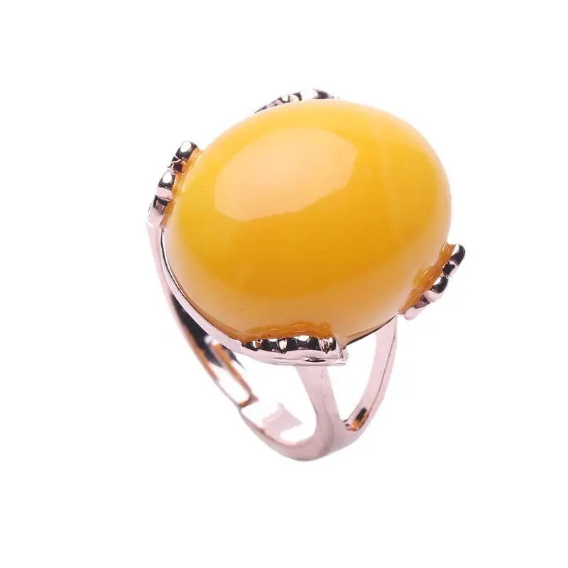 Beeswax Ring Men's and Women's Adjustable Chicken Oil Yellow Amber Ring