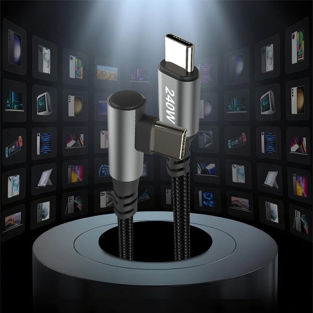 240W Type C to Type C Super Fast Charging Elbow E-Marker Cable USB C 3m Data Cable For Iphone Duo 18 17 Samsung S24 S25 Huawei