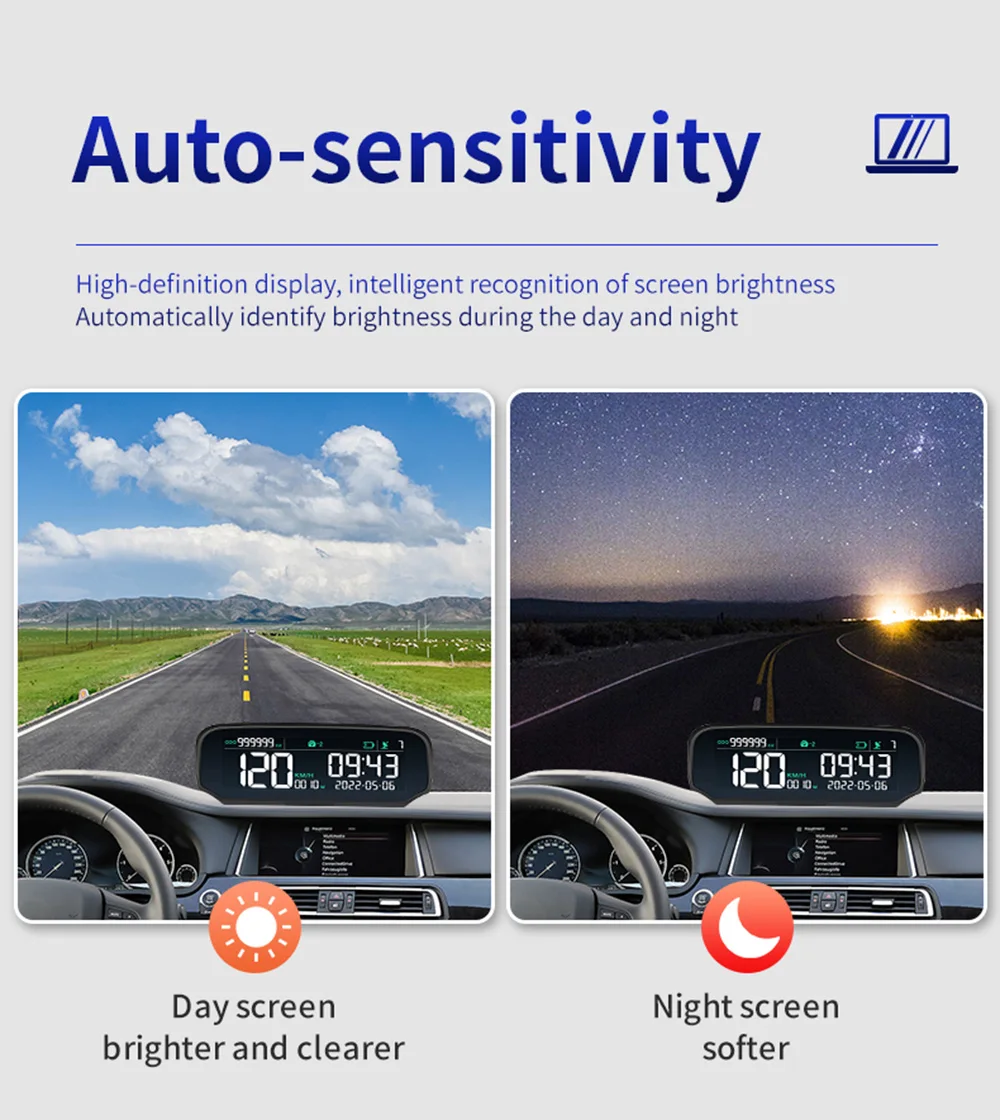 Head-Up-Display Neues Auto-Messgerät X100 Solar Drehzahlmesser mit Höhen- und Geschwindigkeitsalarm Windschutzscheiben-Projektor GPS Multifunktion X98 – Detail 14