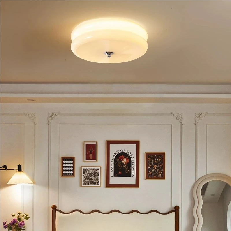 Bedroom pudding shaped ceiling light French retro study balcony corridor cream Nordic minimalist vintage glass lamp