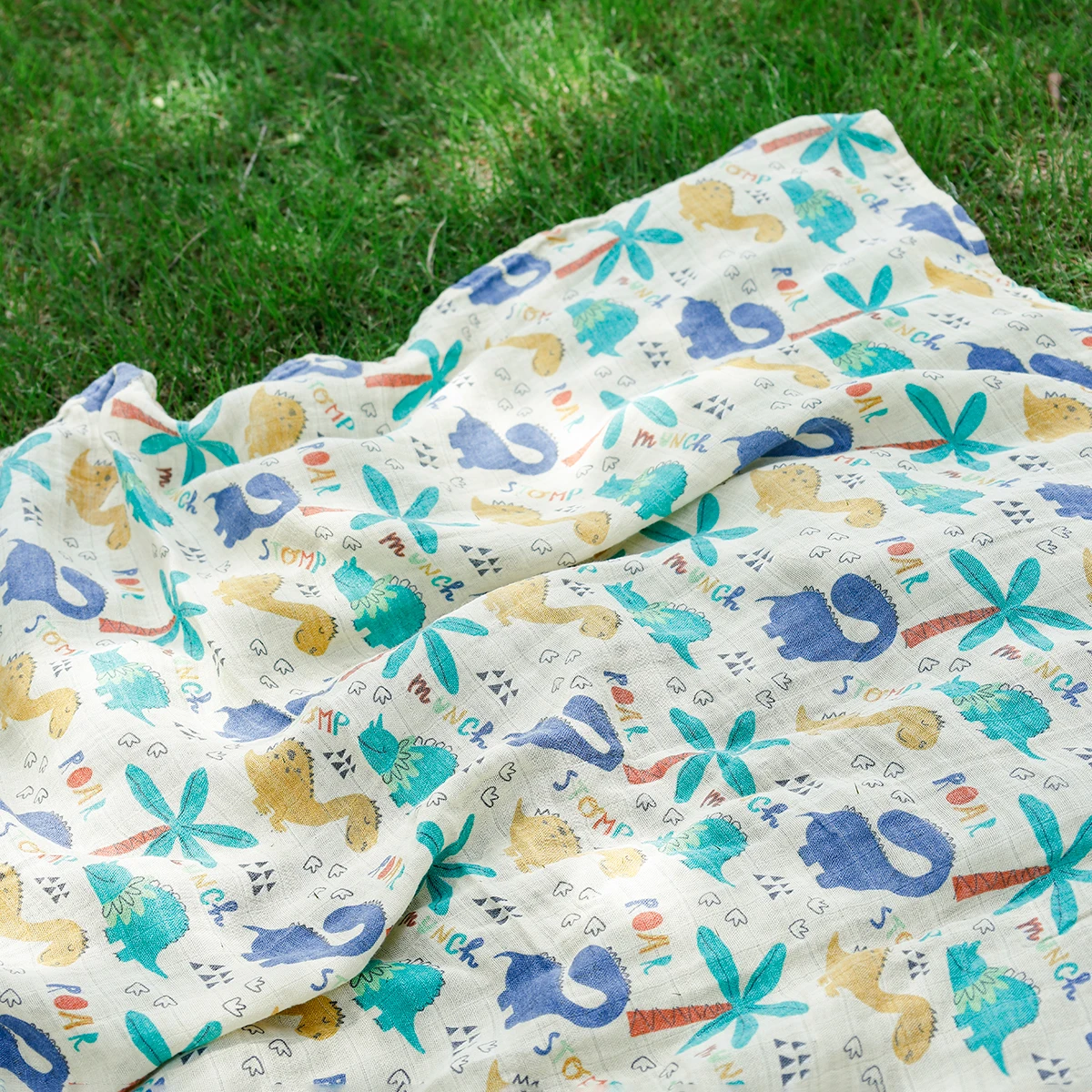 HappyFlute New One Piece Dinosaur Print Soft Bamboo Cotton Fabric Baby Wrap Newborn Multi-function Swaddle Sleeping Blanket