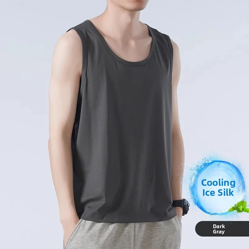 

Модальный жилет из ледяного шелка, мужской летний тонкий дышащий спортивный свитер с базовым слоем, модный городской круглый жилет Ne